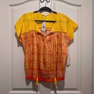 NWT Farmers Market Blouse Size PL Color Lemon Chrome